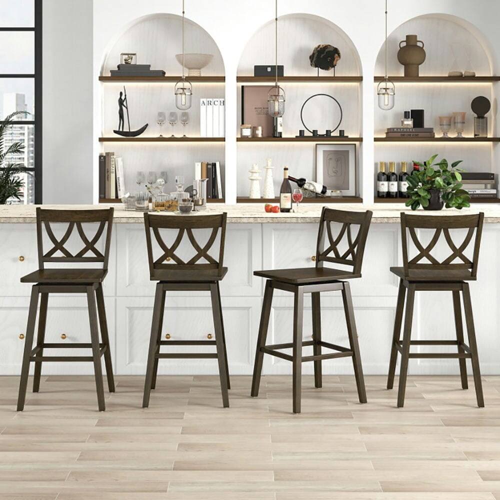 Left. Kadyn - Kitchen Counter Bar Chairs, Bar Stools,24/29 Inch Bar Stool Set of 2 Wooden Bar Chairs with Rubber Wood Frame-29 inches - Gray.