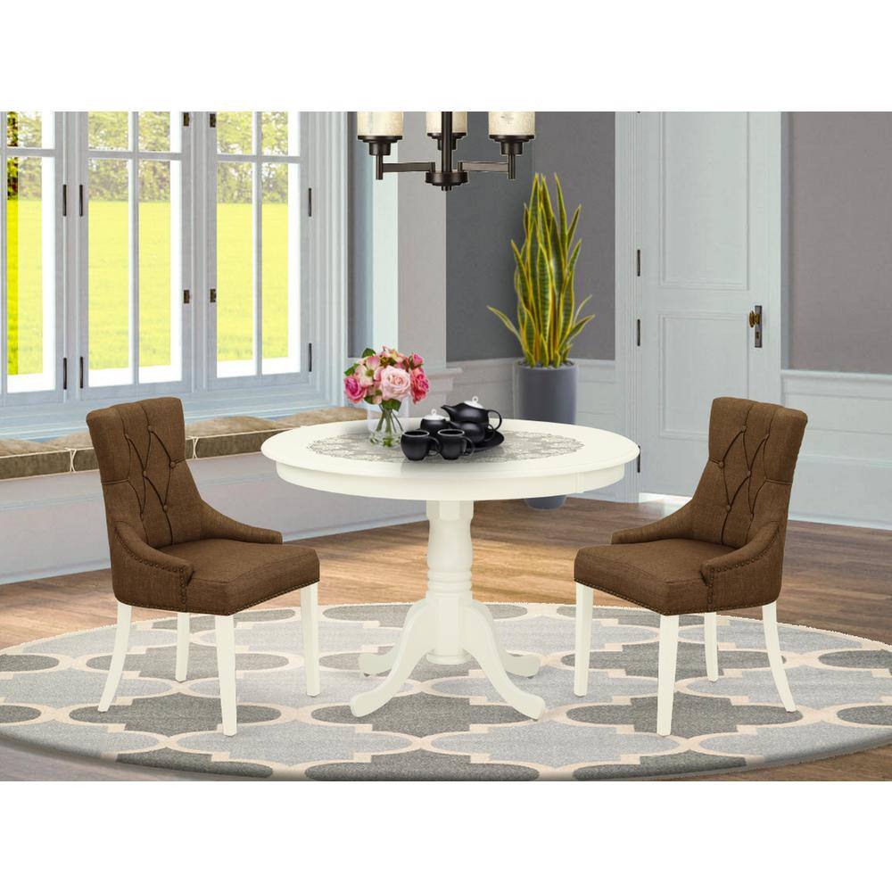 Left. East West Furniture - Dining Room Set Linen White - Brown.