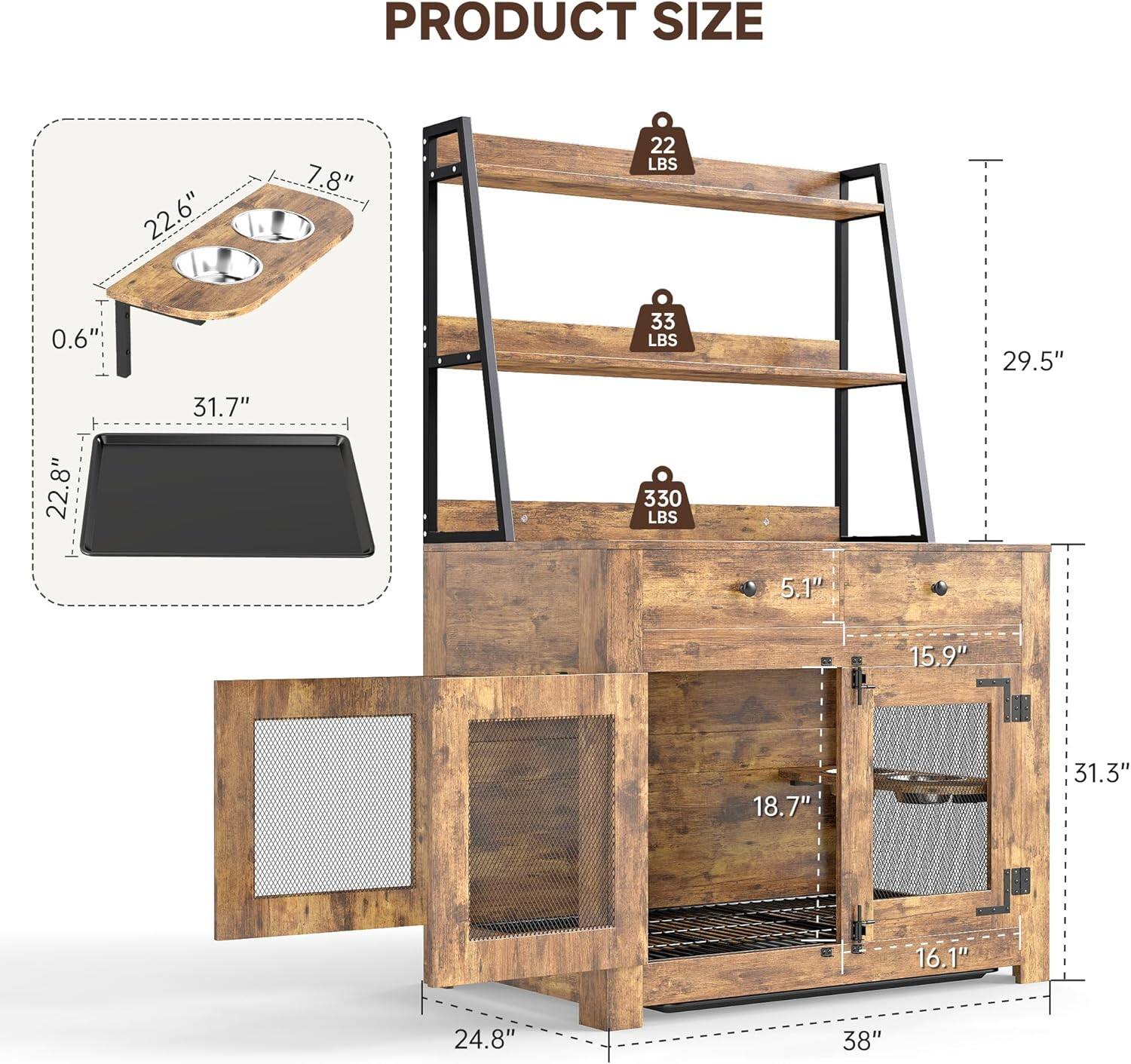 PRODUCT SIZE

- Top Shelf: 22.6" x 7.8" (22 LBS)
- Middle Shelf: 22.8" x 31.7" (33 LBS)
- Bottom Shelf: 22.8" x 31.7" (330 LBS)
- Overall Height: 29.5"
- Width: 38"
- Depth: 18.7"
- Drawer: 15.9" x 31.3" x 5.1"
- Cabinet: 16.1" x 31.3" x 18.7"
- Drawer Front: 24.8" x 5.1"