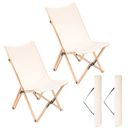 Front. Costway - Bamboo Butterfly Folding Chair Set of 2 with Storage Pocket 330 LBS Capacity Beige - Beige.