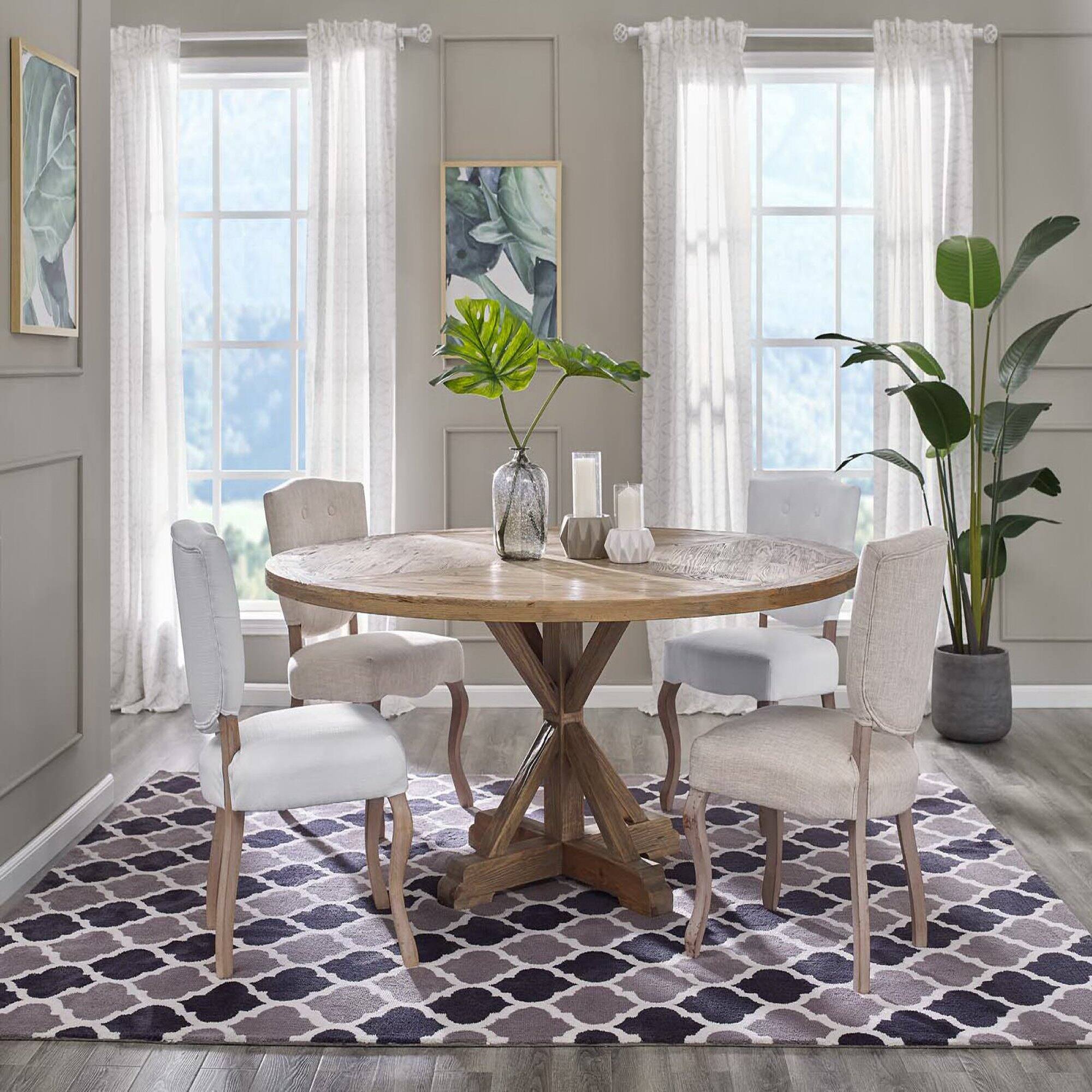 Back. Modway - Stitch 71" Round Pine Wood Dining Table - Brown.