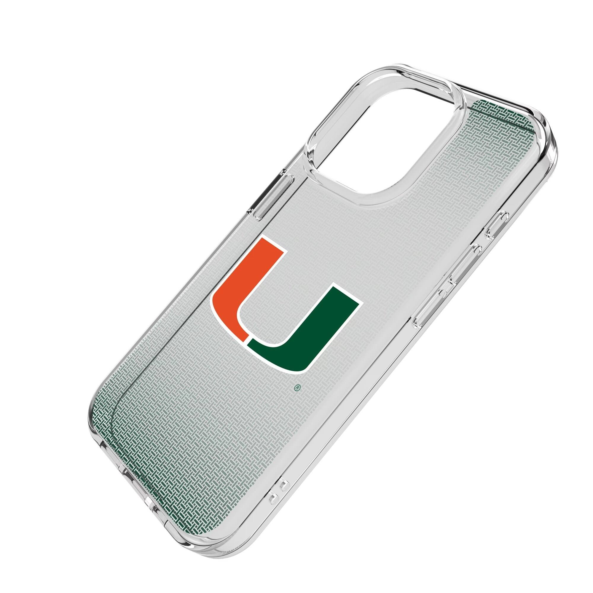 Alt View 1. Keyscaper - Miami Hurricanes Linen Logo iPhone Clear Case - 13 mini - Multicolor.