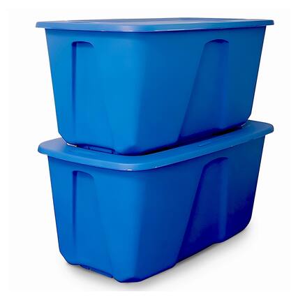 Front. Homz - Homz 32 Gallon Standard Plastic Storage Container with Secure Lid, Blue, 2 Pack - Blue.