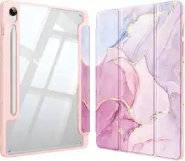 Fintie - Clear Case for Samsung Galaxy Tab S10 Lite / Tab S10 FE / Tab S9 FE / Tab S9, Shockproof TPU Bumper Trifold Stand Cover - Dreamy Marble