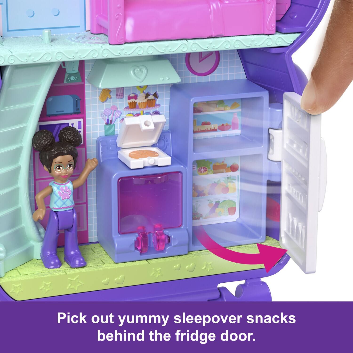 Pick out yummy sleepover snacks behind the fridge door.