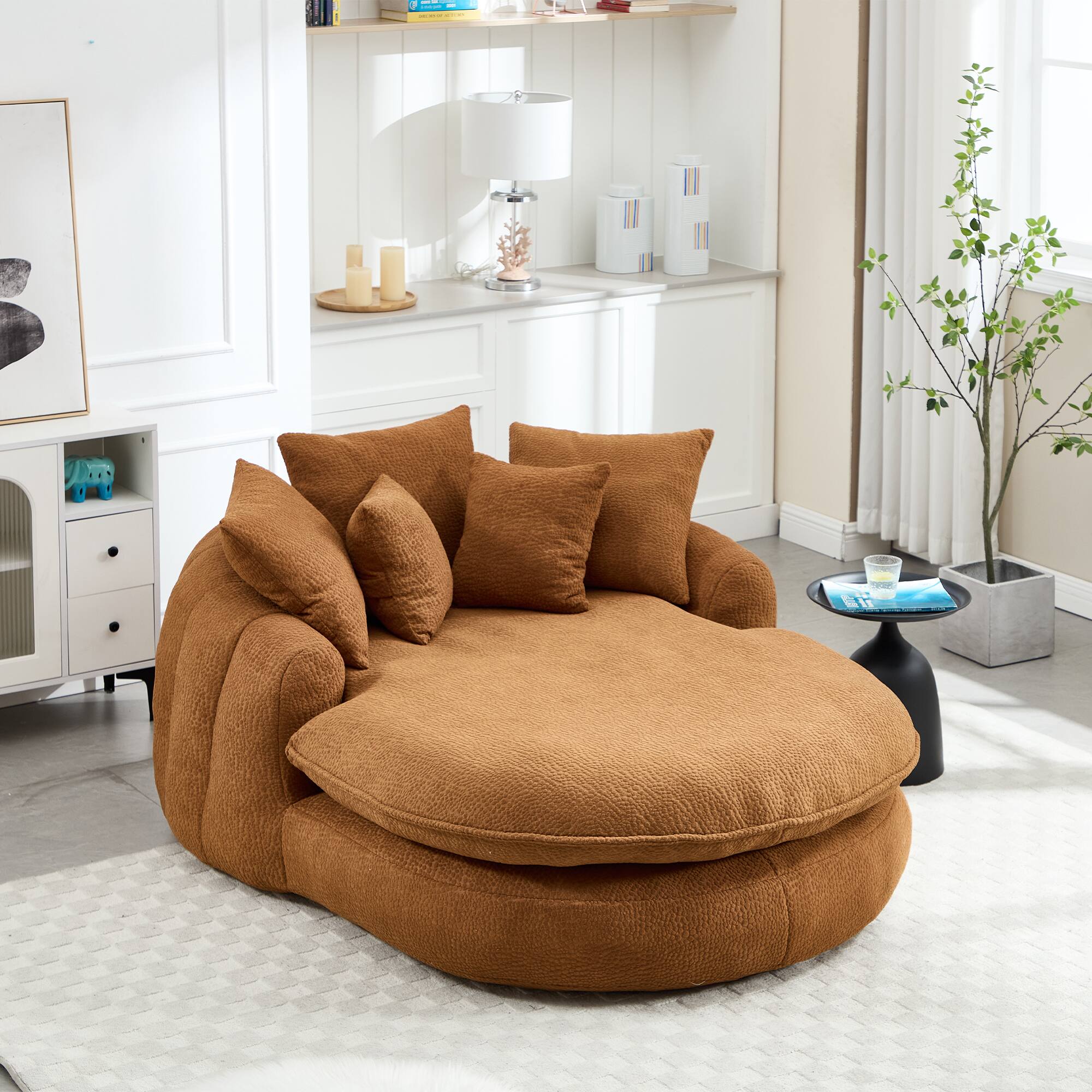 Alt View 7. GOODSILO - Oversized Oval Upholstered Bean Bag Sofa with Wrap-Around Backrest and Multiple Pillows for Ultimate Comfort - Orange.