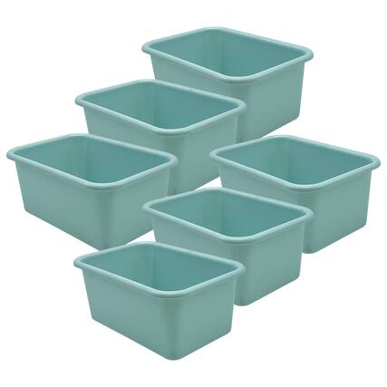 Front. Teacher Created Resources - Teacher Created Resources Small Plastic Storage Bin, Calming Blue, Pack of 6.