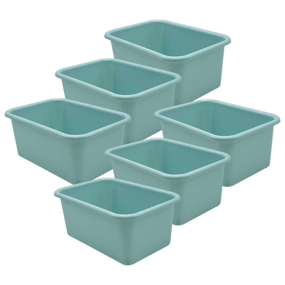 Front. Teacher Created Resources - Teacher Created Resources Small Plastic Storage Bin, Calming Blue, Pack of 6.