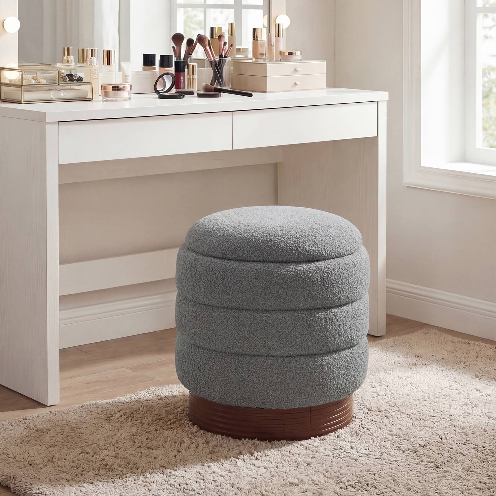 Alt View 4. Costway - Costway 360° Swivel Boucle Foot Rest with Hidden Storage, 400 Lbs Weight Capacity Footstool - White.