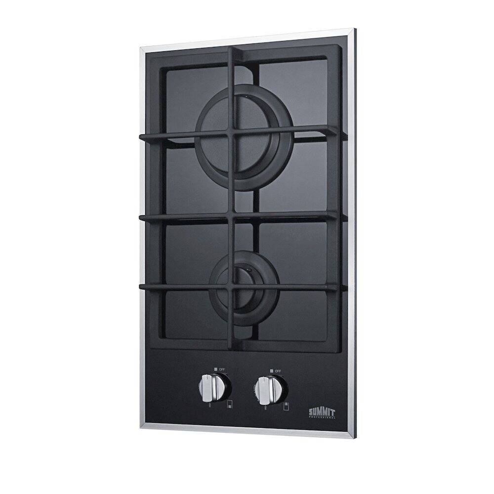 Angle. SUMMIT - 12" Wide 2-Burner Gas Cooktop - Black.