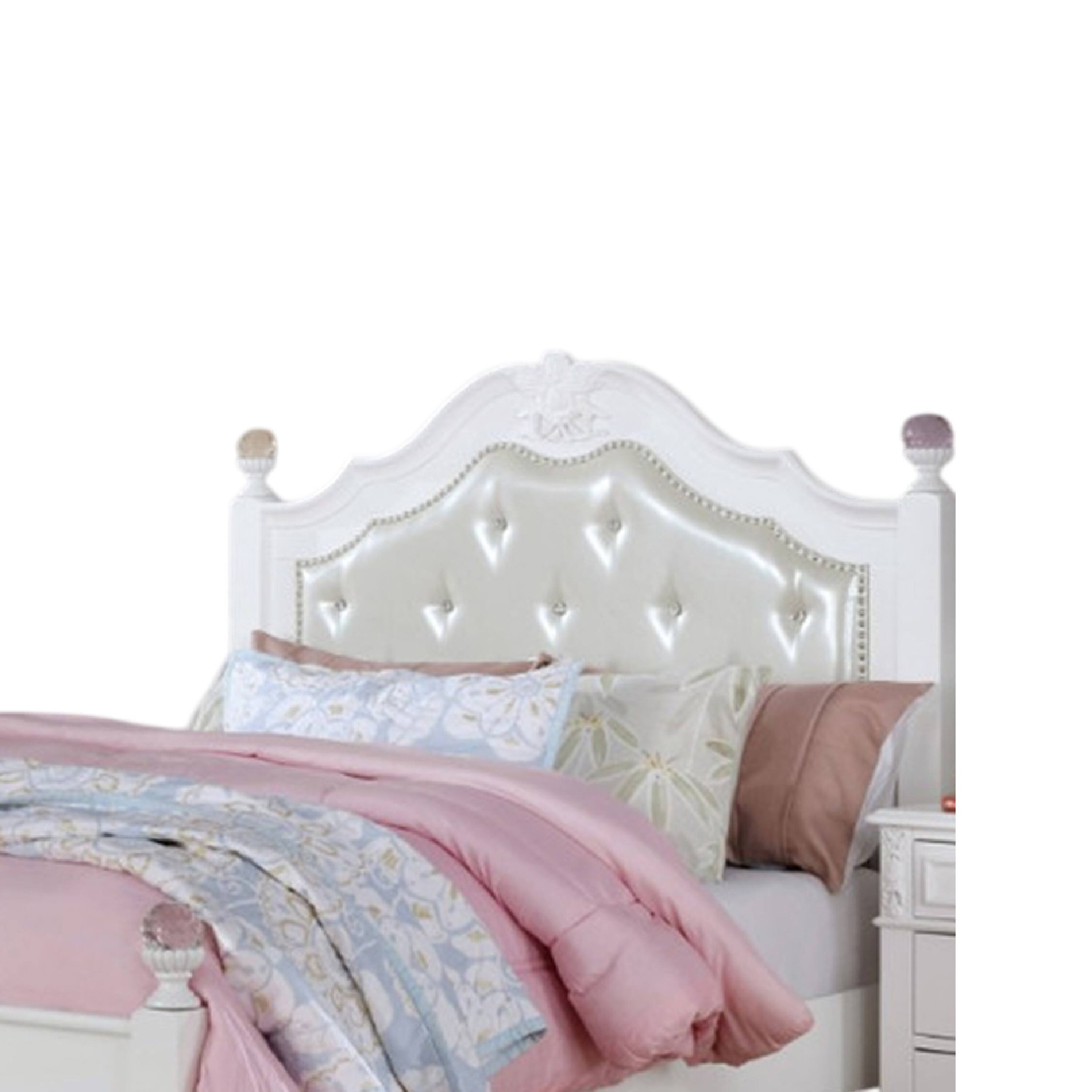 Alt View 2. Manhattan Lane - Bela Twin Size Bed w Button Tufted Headboard, White Faux Leather - White.