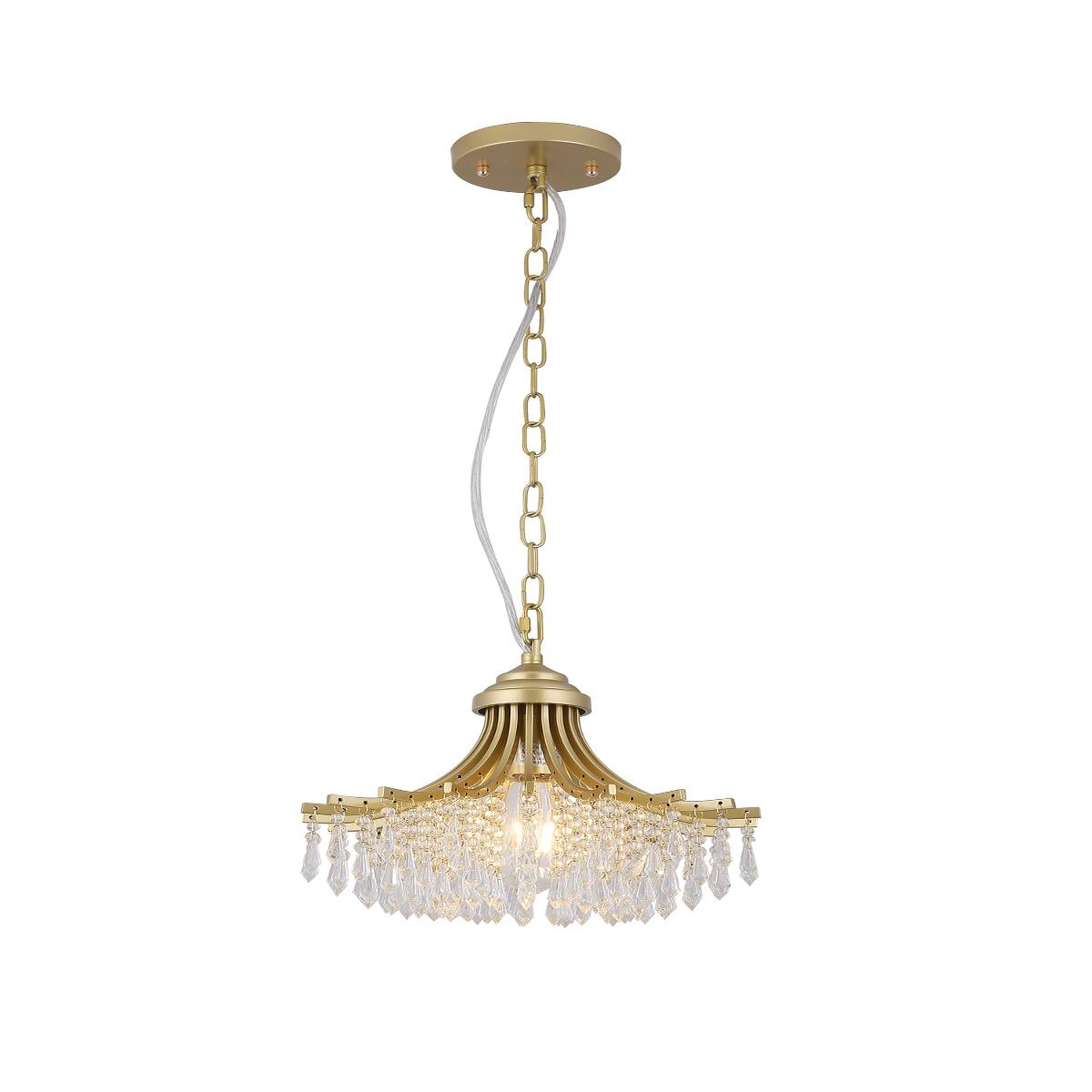 Alt View 3. Loheer - Loheer Fan Shaped Glass Pendant Chandelier, Matte Gold Single Light, 11.75 Inch Diameter.
