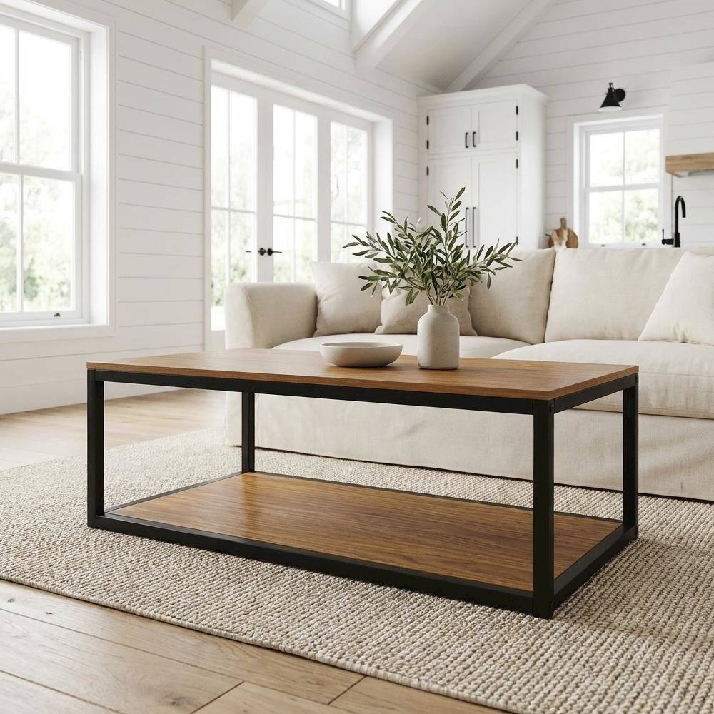 Back. FurniFact - Black Mid Century Modern Coffee Table with Solid Wood and Powder Coating - Black.