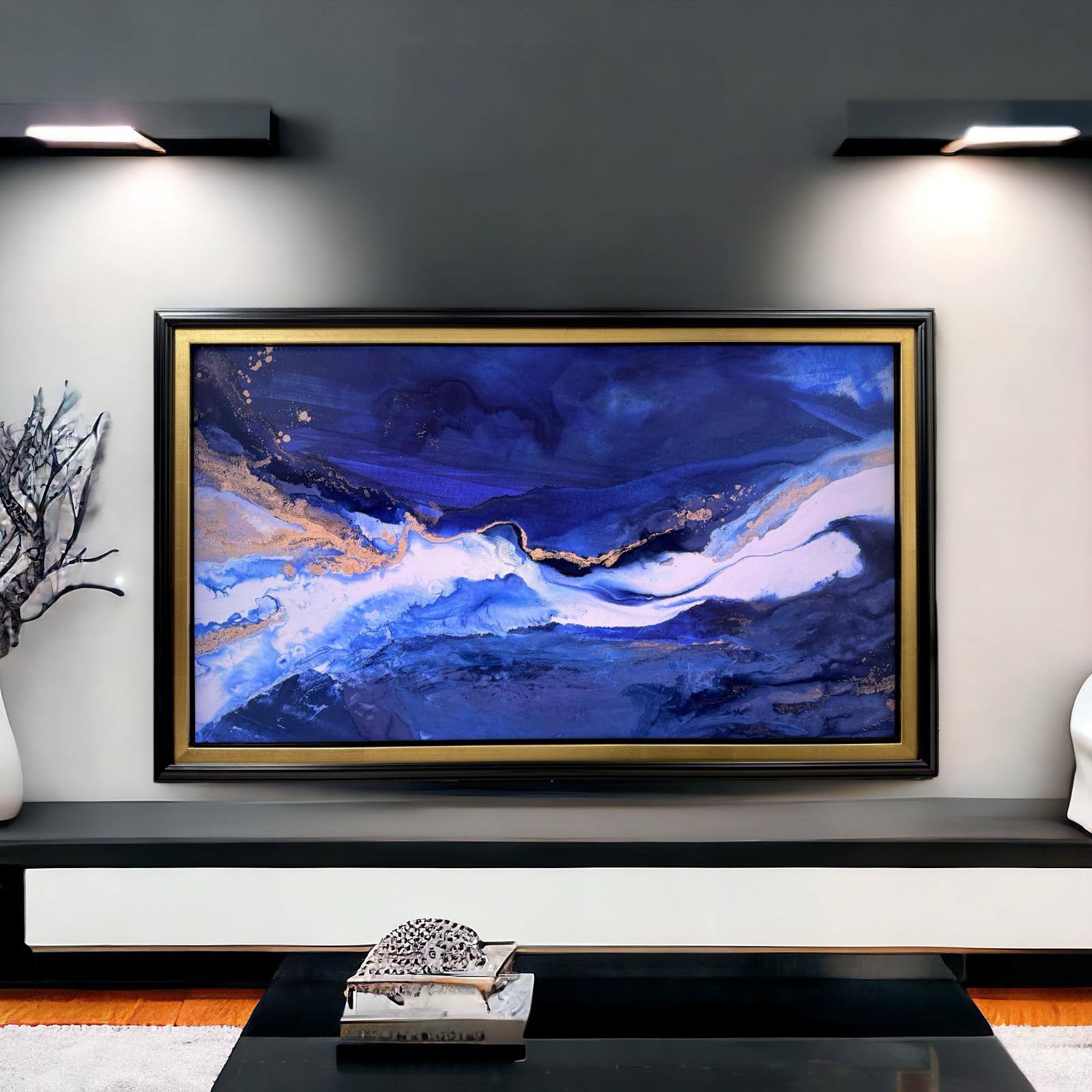 Alt View 9. LAREDO FRAME FACTORY - 55 inch Handmade Tv frame for Samsung The Frame tv and Frame Pro Model - SATIN BLACK WITH GOLD LEAF.