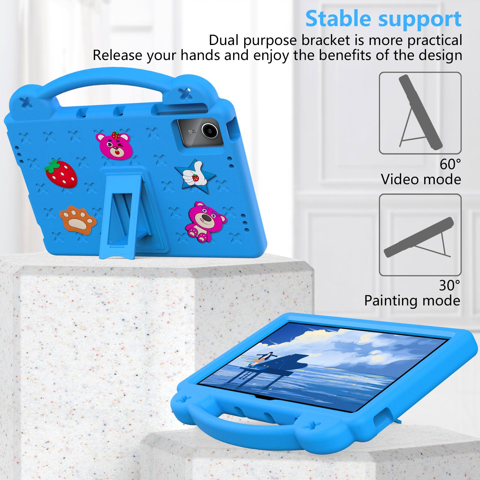 Stable support  
Dual purpose bracket is more practical  
Release your hands and enjoy the benefits of the design  
A 60° Video mode  
30° Painting mode