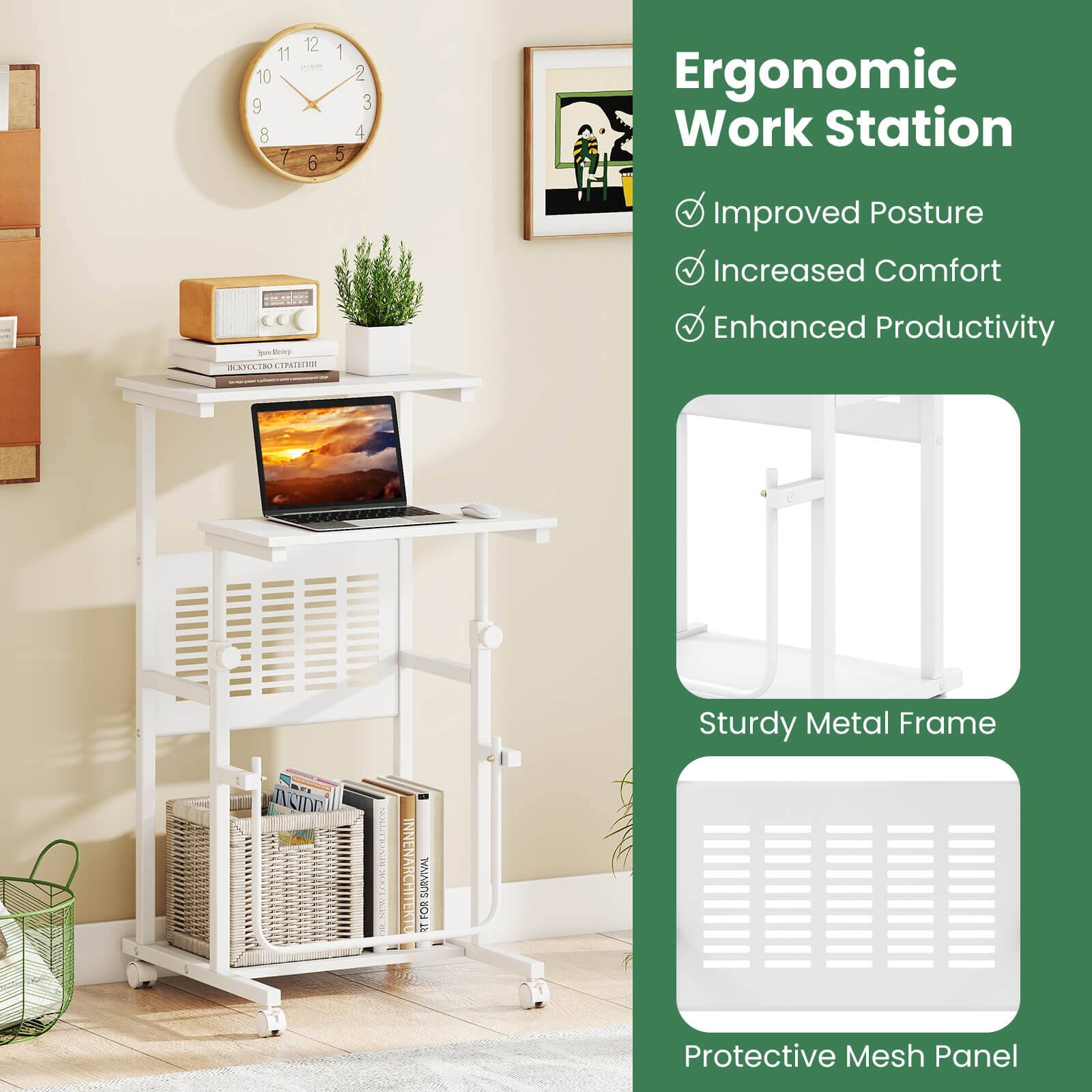 Ergonomic Work Station: Improved Posture, Increased Comfort, Enhanced Productivity, Sturdy Metal Frame. Inside: Protective Mesh Panel.