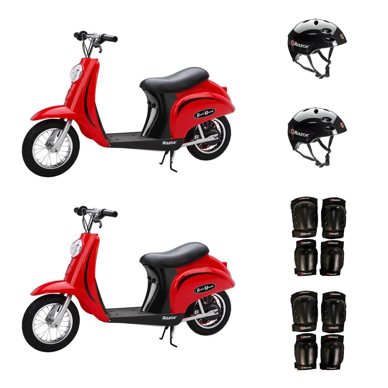 Front. Razor - Pocket Mod Miniature Euro 24 Volt Electric Retro Scooters (2 Pack) - Red & Black.