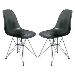 LeisureMod - Cresco 2-Pieces Acrylic Dining Chair with Ergonomic Curved Back and Floor Protectors - Transparent Black