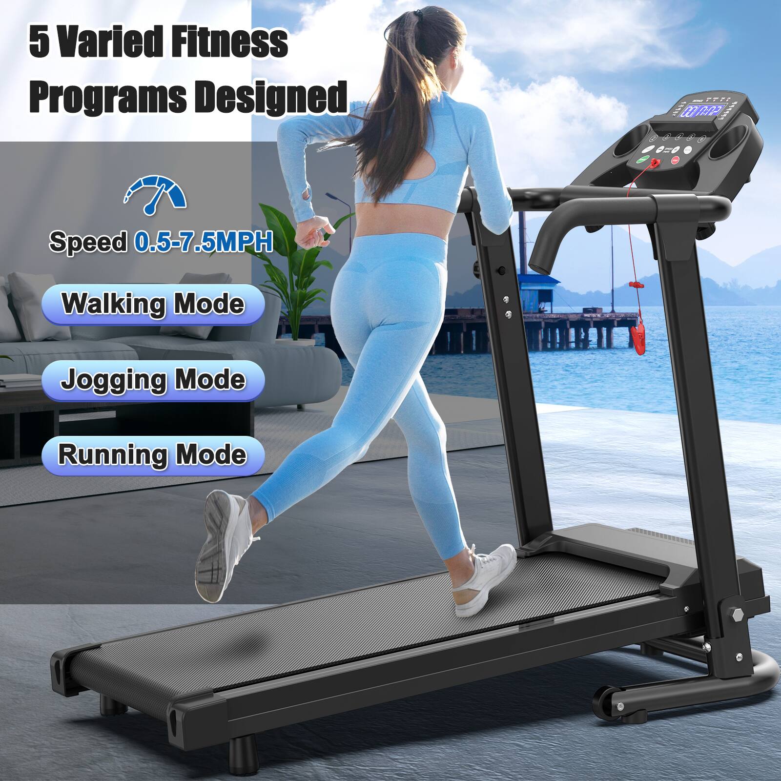 5 Varied Fitness Programs Designed

Speed 0.5-7.5MPH

Walking Mode

Jogging Mode

Running Mode