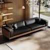 Front. luck idea - Modern Leather Sofa 98.42" Wide, Upholstered Couch with Solid Wood Frame, Metal Legs and 3 Throw Pillows - Black.
