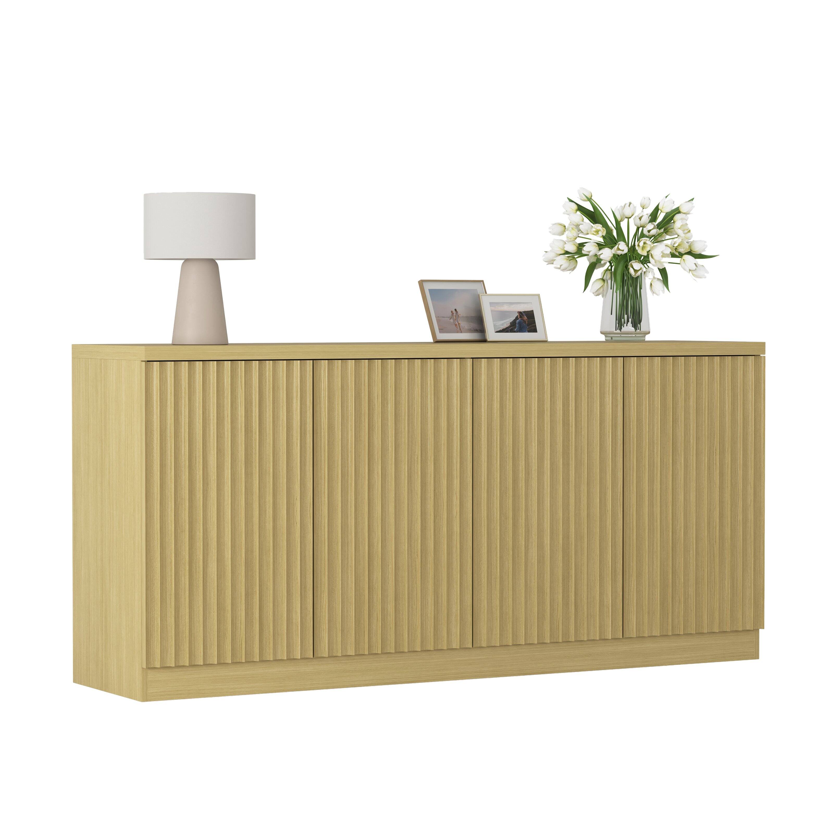 Alt View 4. Z-Edge - Buffet Cabinet with Storage, 62.6" Sideboard Cabinet with 4 Doors & Shelves, Modern Coffee Bar for Kitchen, Living Room - Natural.