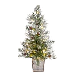 BreeBe - 2’ Pre-Lit Christmas Tree w/Pinecones in Decorative Planter - Green