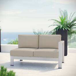 Shore Right-Arm Corner Sectional Outdoor Patio Aluminum Loveseat by Modway - Silver Beige