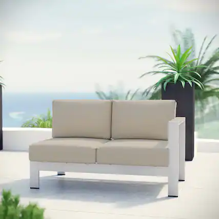 Front. Modway - Shore Right-Arm Corner Sectional Outdoor Patio Aluminum Loveseat by Modway - Silver Beige.