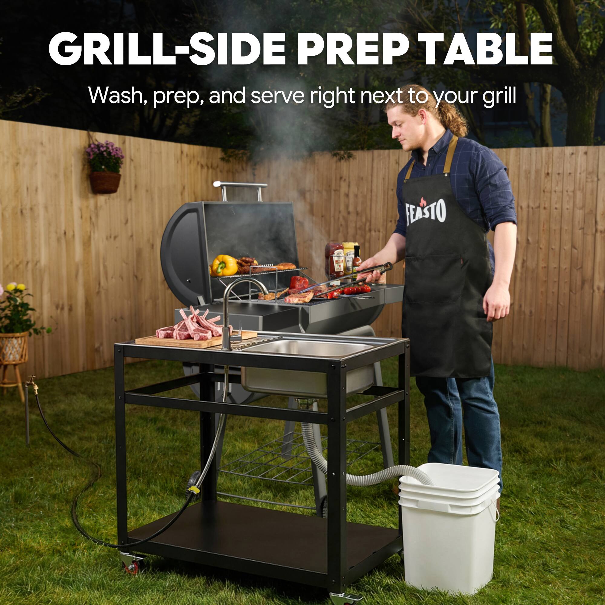 GRILL-SIDE PREP TABLE  
Wash, prep, and serve right next to your grill