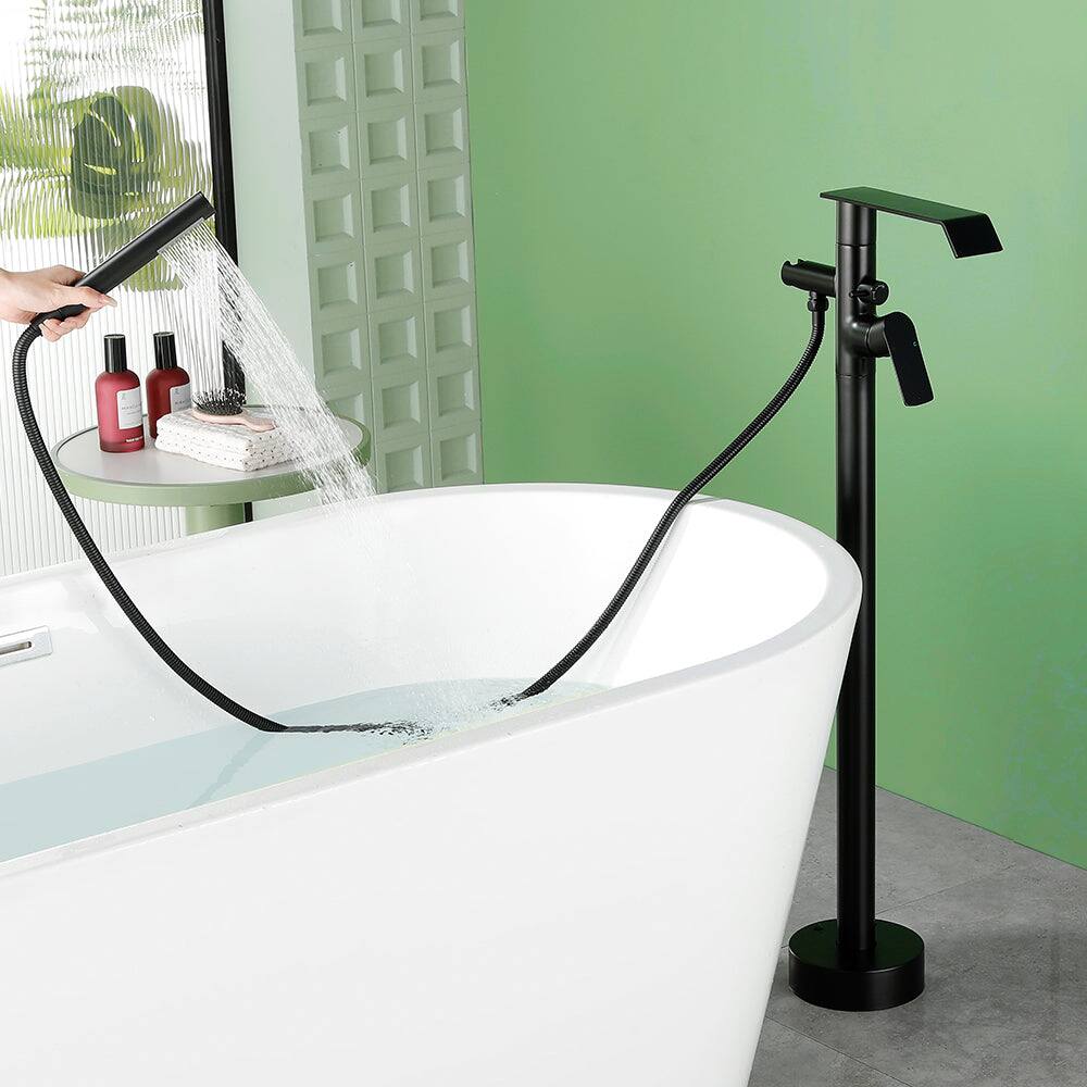 Alt View 3. Boyel Living - Brushed Bathtub Faucet 360 Degrees Rotatable Single Handle Brass SUS304 Aerator Spout - Matte Black.