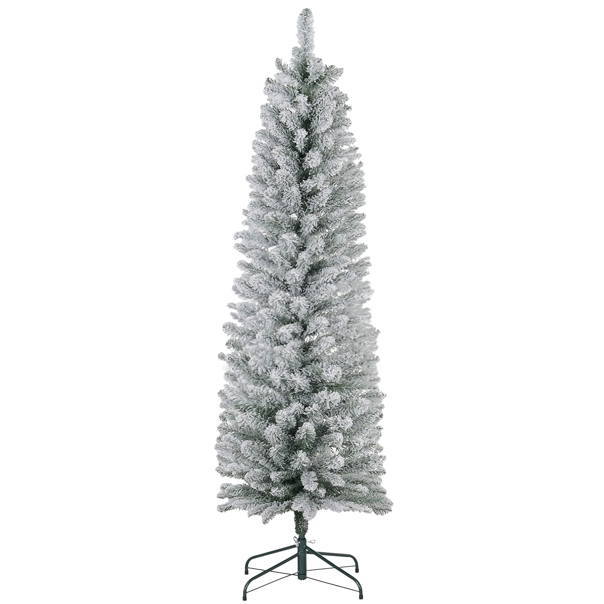 Homcom - Artificial Christmas Tree, Snow Flocked Branches, Metal Base - Green