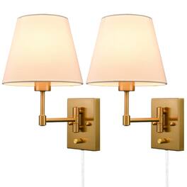 MOOSE - Plug-in Wall Sconces Set Of Two Beige Shade Swing Arm Wall Lamp - Gold