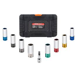 VEVOR - Lug Nut Impact Socket Set, 1/2 inch Drive Metric and SAE 6-Point Deep Socket Set, 8 Total Lug Nut Sizes - Black