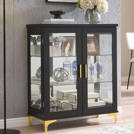 Kings Brand Furniture - Cataleya 3-Tier Curio Display Cabinet Organizer - Black