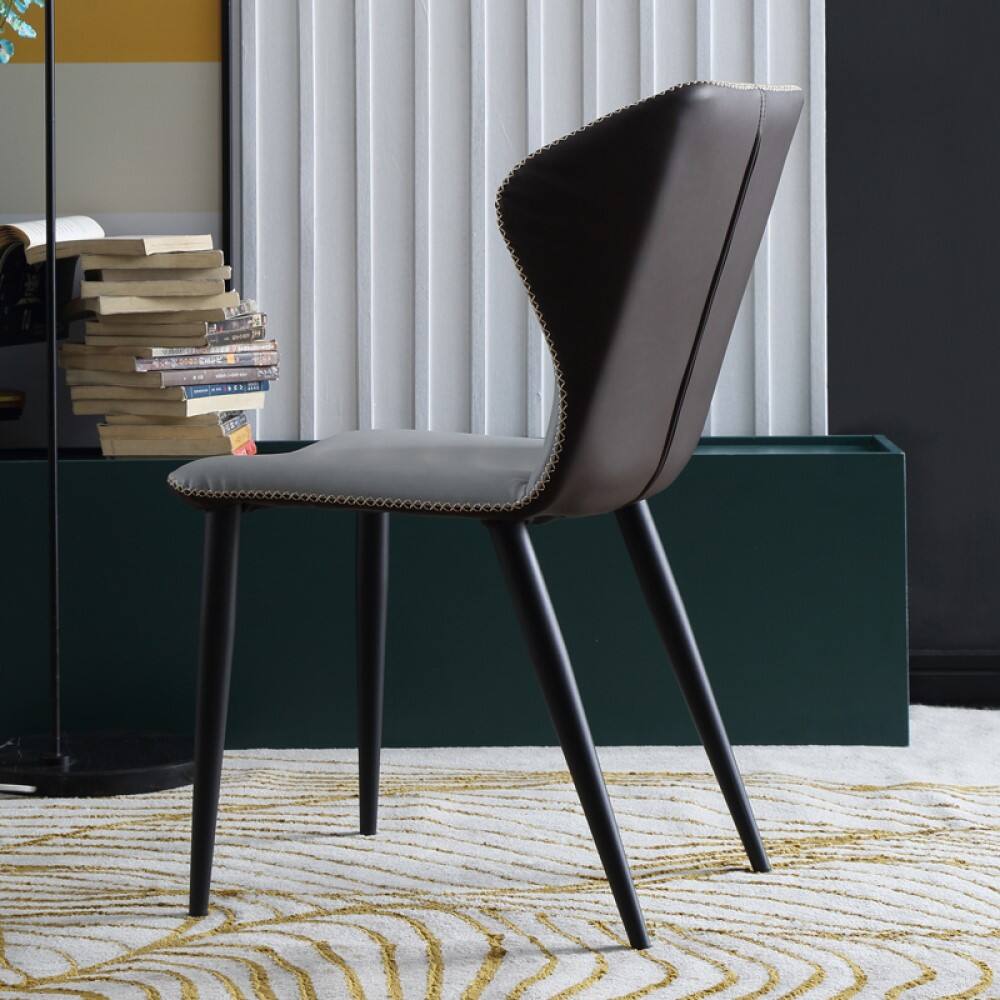 Alt View 1. POVISON - Modern Leather Wingback Dining Chairs Set of 2, High Back Side Chairs, Gray & Brown - Light Gray & Brown.
