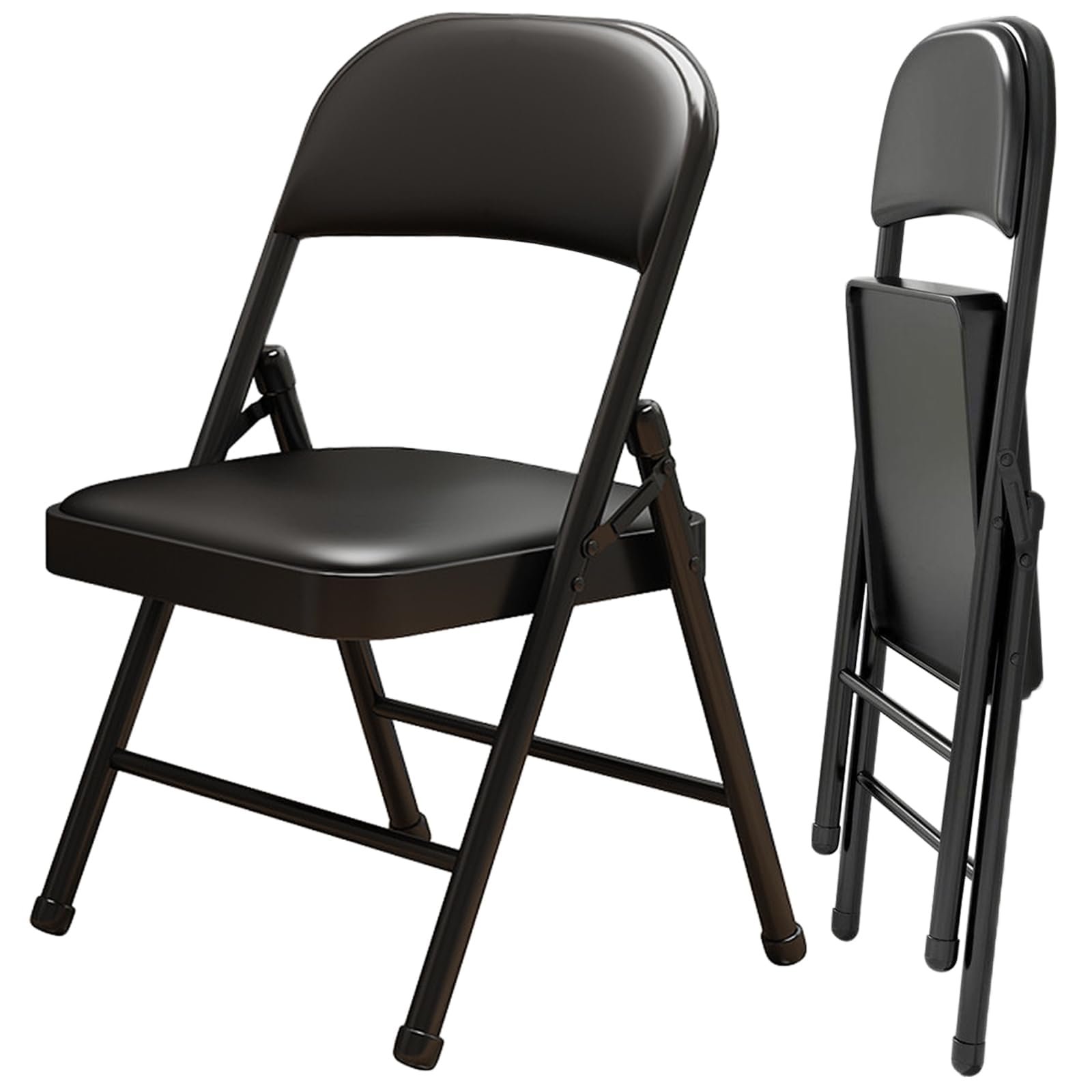 Front. JETRANSPORT - 1 Pack Bulk Folding Chairs With Padded Cushion Single Black Steel Metal Frame Foldable Chair For Indoor - Black Pu Leather 2 pack.