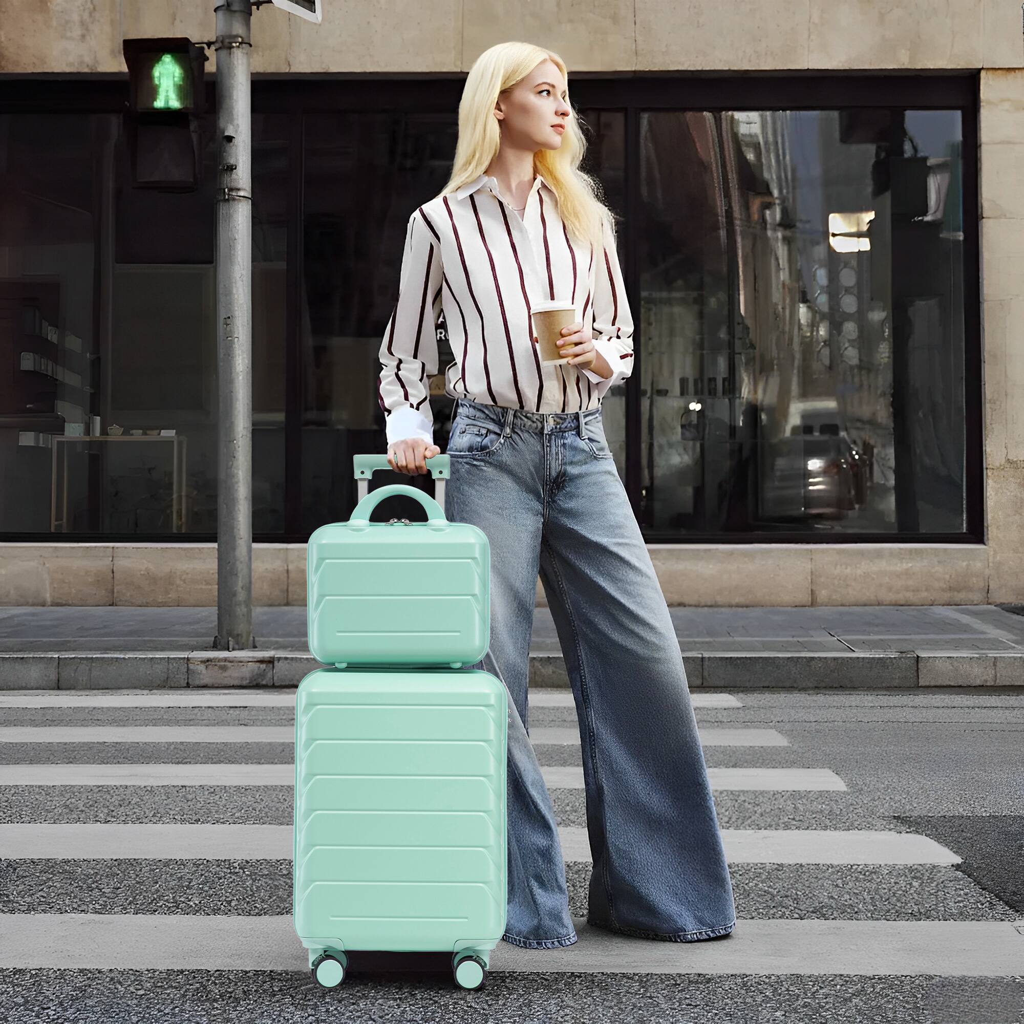 Alt View 1. Ecooso - 2 Piece Luggage Set Hardshell ABS Spinner Suitcase with Combination Lock and Cosmetic Case - Mint Green.
