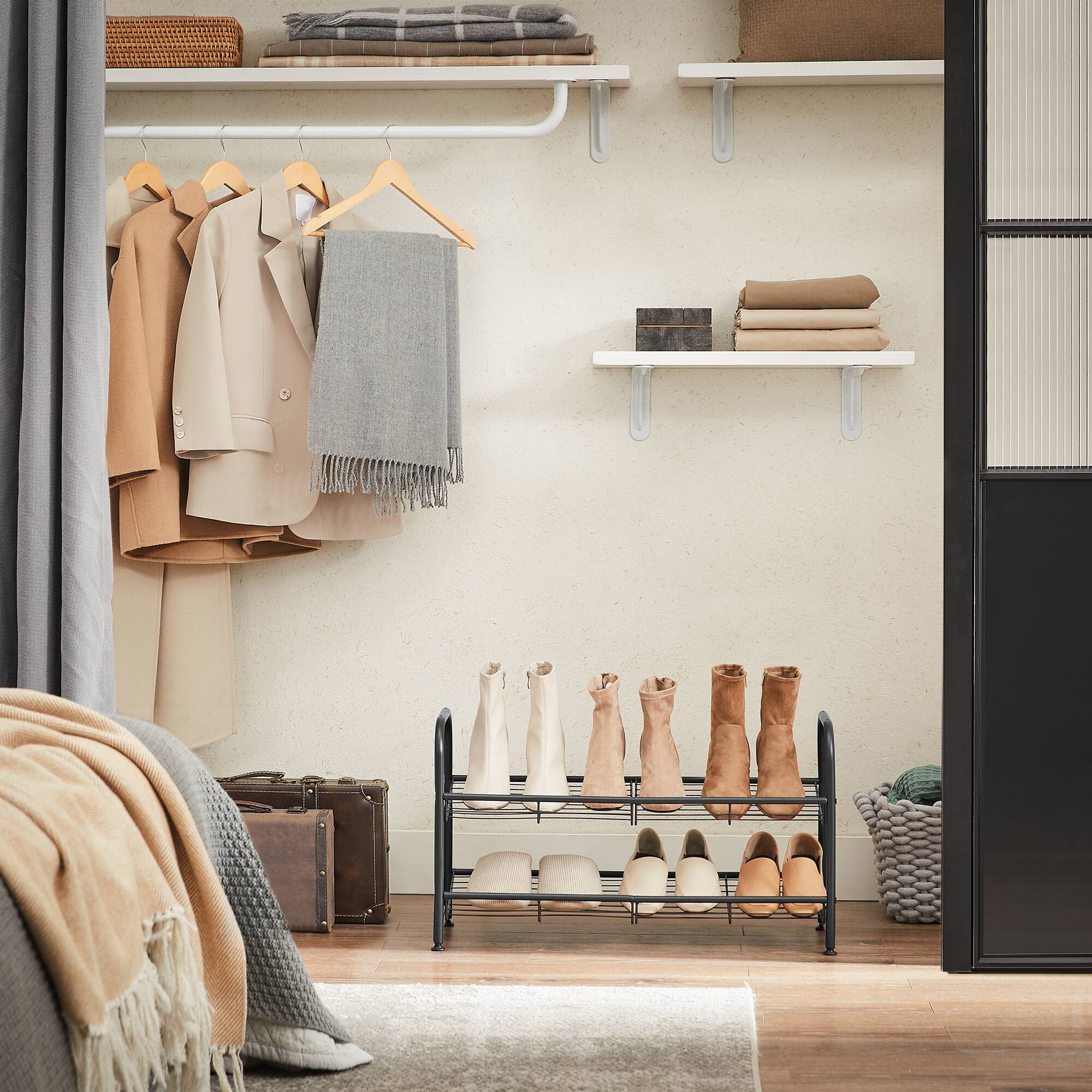 Back. Songmics Home - Shoe Rack, 2 Tier Shoe Organizer for Closet, Holds up to 8 Pairs of Shoes, Shoe Rack for Front Door Entrance - Black.