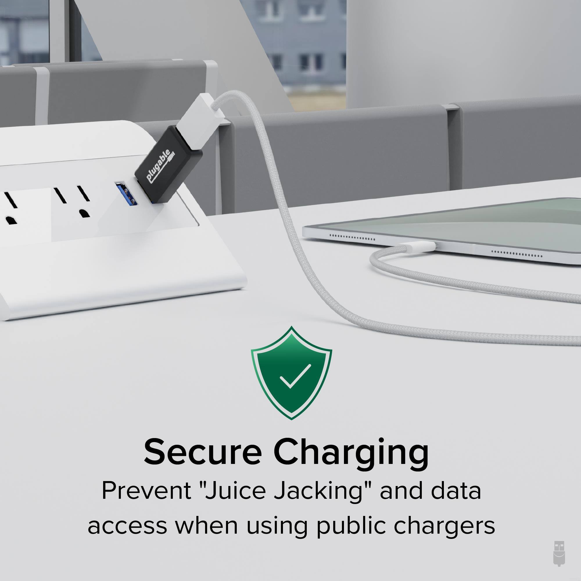 Secure Charging  
Prevent "Juice Jacking" and data access when using public chargers