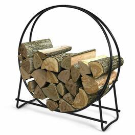 Gymax - 40'' Steel Tubular Log Hoop Round Firewood Storage Holder Rack - Black