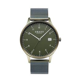 Obaku - Chia Men’s Watch, Gold Stainless Steel Mesh Strap, 42mm Case – - Green