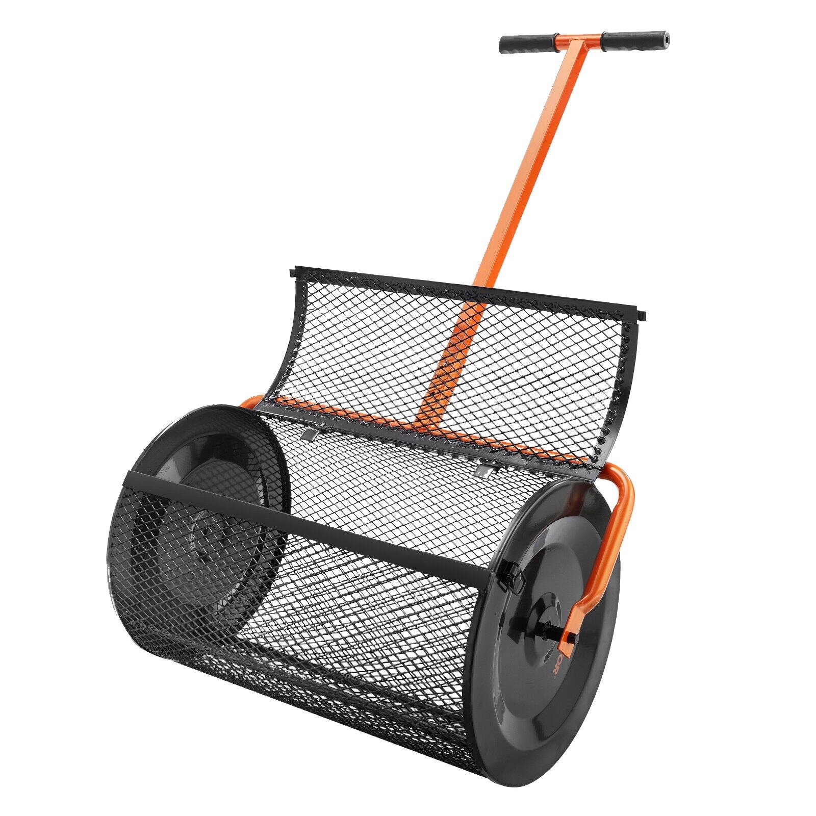 Front. Glintex - 24" Compost & Peat Moss Spreader Adjustable Lawn and Garden Roller for Soil, Mulch, and Fertilizer. - Black+Orange.