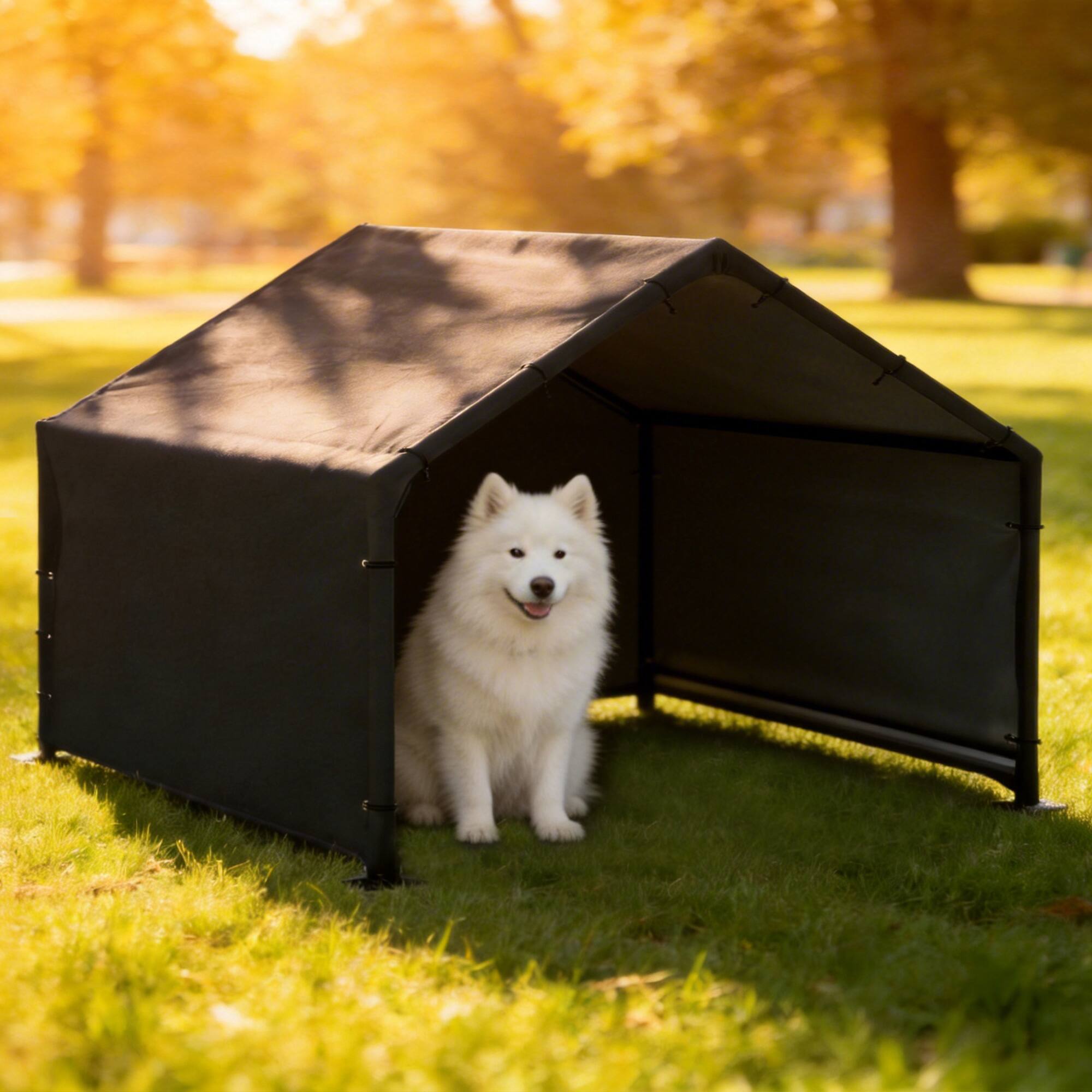 Alt View 1. Pawhut - Shade Shelter Outdoor, Dog House Outside with Canopy - Black.