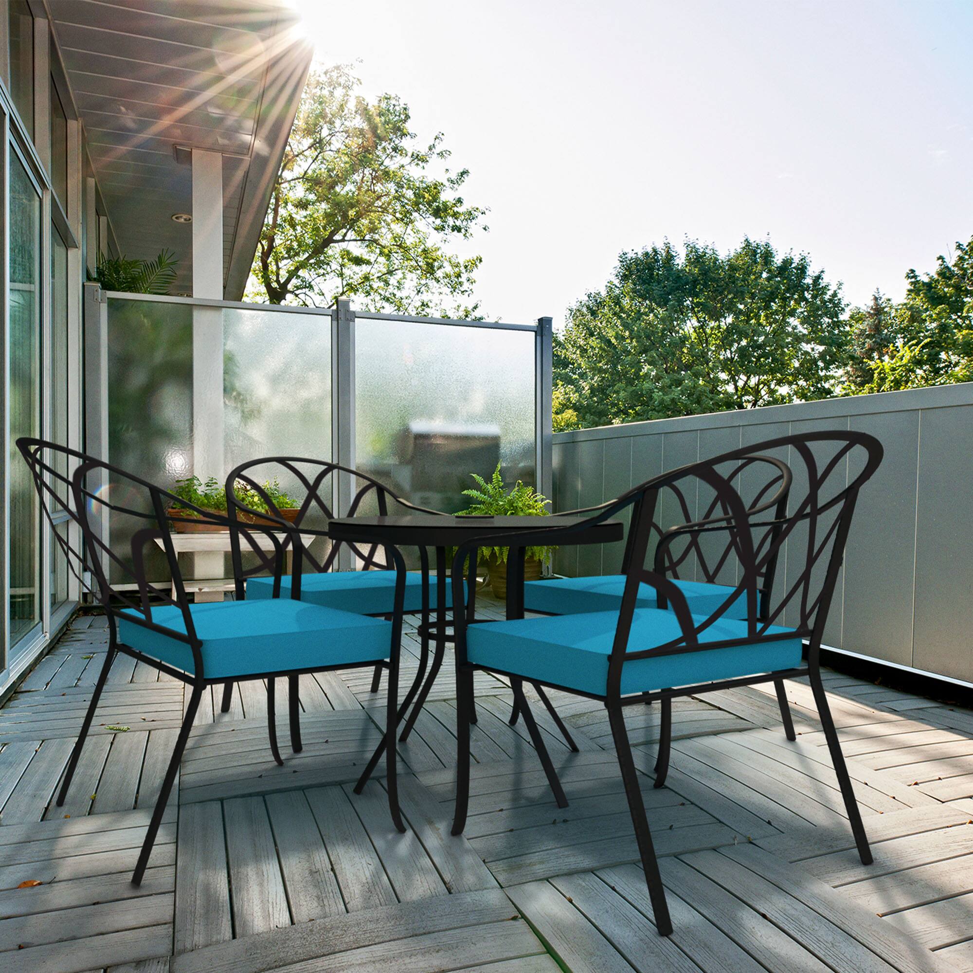 Alt View 4. Four Seasons Courtyard - Four Seasons Courtyard Clearwater 5 Piece Stacking Chairs Patio Dining Set, Teal - Teal.