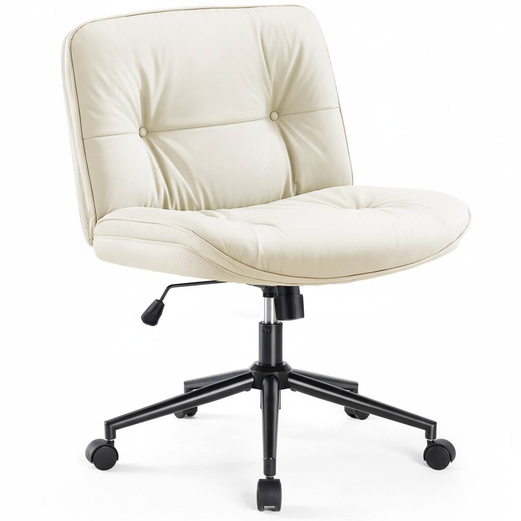 Front. AOITUN - Criss Cross Chair with Wheels Pu-Beige - Stylish Swivel Office Desk Chair for Comfortable Daily Use - Beige.