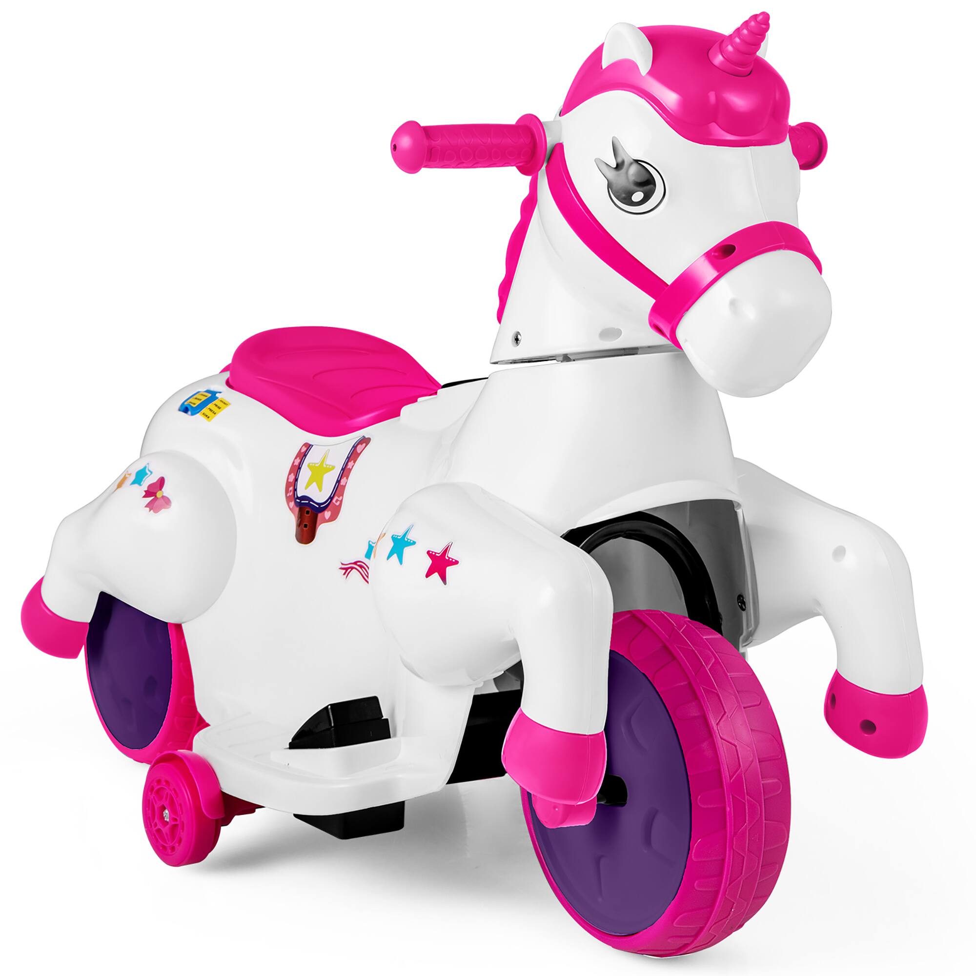 Alt View 8. Gymax - Gymax 12V Kids Ride on Unicorn Toy w/ Training Wheels Music One-button Start Horse Toy Rose Red - Rose Red.