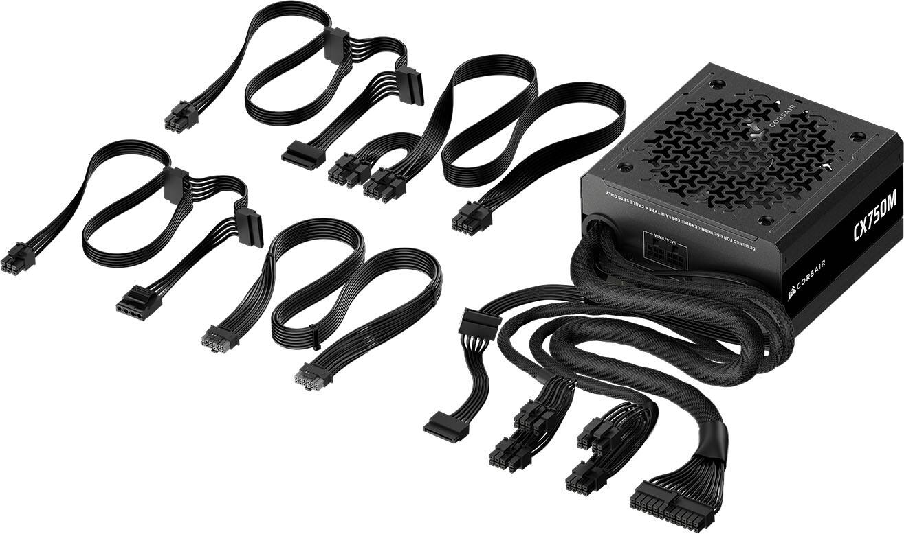 Sure, here is the corrected and grouped text:

- ATX PSU CABLE
- M4AL SATA/PATA CABLE
- SEMIINE CABLE
- MLLMR CABLE
- FOR SSD/SSD
- CORSAIR CX750M