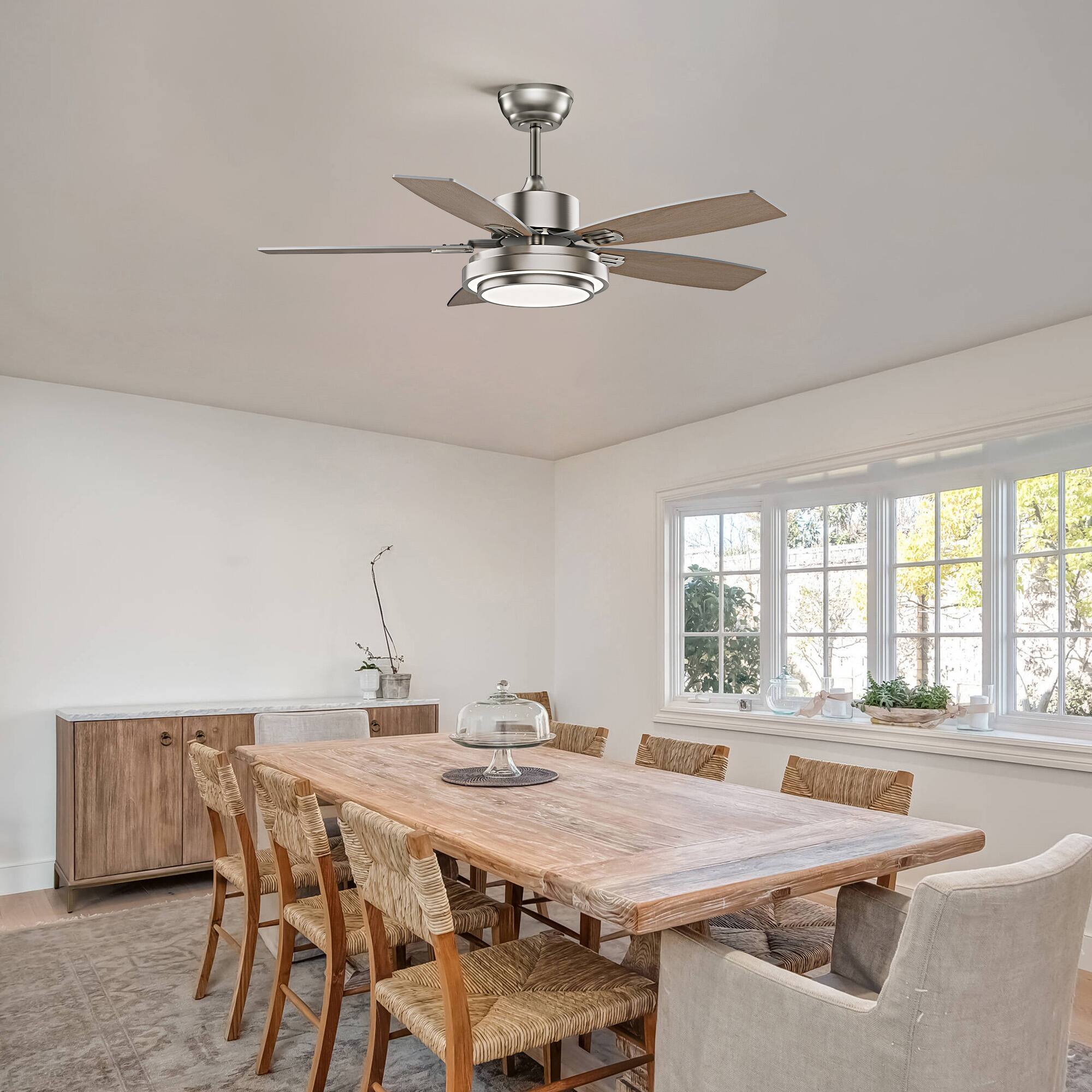 Angle. Siljoy - 42-in Nickel Ceiling Fan with Nickel or Oak Color Blades Ceiling Fan With Light-Remote Included - Nickel.