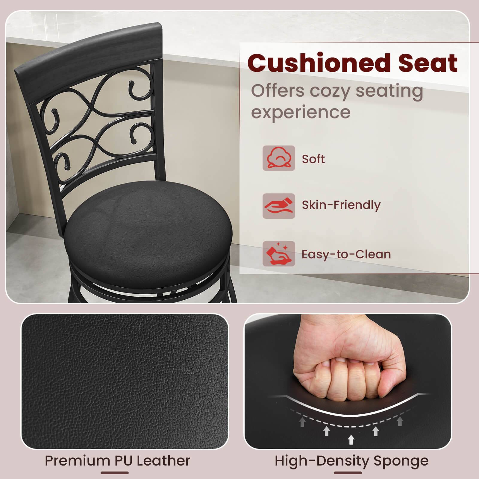 Cushioned Seat  
Offers cozy seating experience  

- Soft  
- Skin-Friendly  
- Easy-to-Clean  

Premium PU Leather  

High-Density Sponge