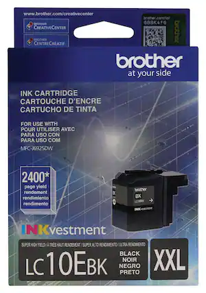 Front. Brother - LC10EBK XXL Super High-Yield INKvestment Ink Cartridge - Black - Black.